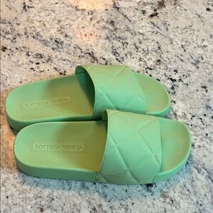 Bottega Veneta Mint Green Quilted Rubber Slide Sandals
